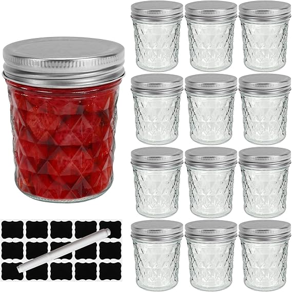 12 Pack 6 oz Mason Jars with Silver Lids