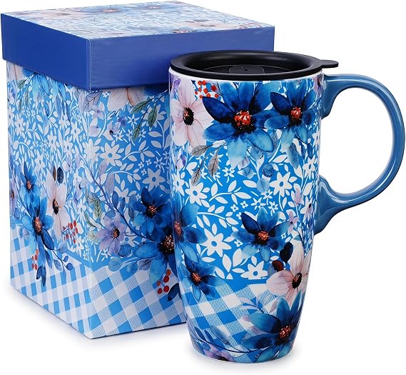 DUSVALLY 17oz Ceramic Travel Mug with Lid, Large Coffee Mug with Handle