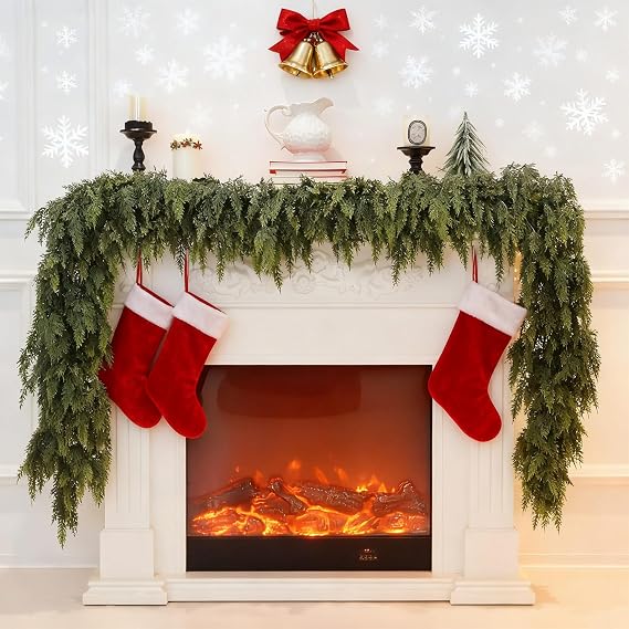 6FT Artificial Cedar Garland - Real Touch Thickness Realistic Christmas Garland with Natural Look | PE Material for Indoor/Outdoor Decor | Fireplace Mantel & Staircase (1.8M)