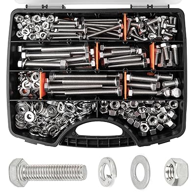 VIGRUE 405PCS Hex Bolts Assortment Kit 14-20 516-18 38-16 Heavy Duty Bolts Screws Nuts Flat Spring Washers Assorted, Includ 3 Long Bolts, 14 SAE Sizes Length 34 to 3, 304 Stainless Steel