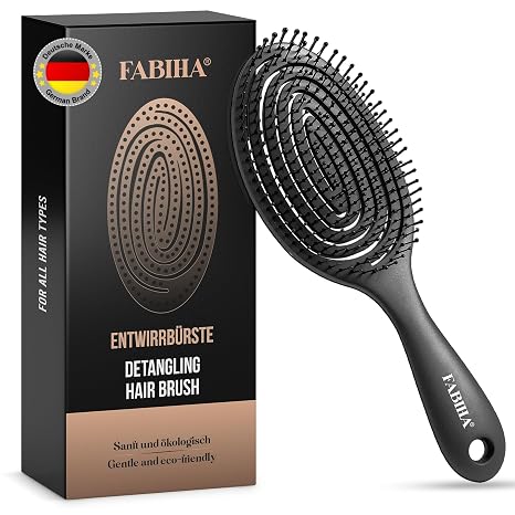Hair Brush without Pulling Organic Detangling Brush for Women Men & Children Professional Detangler Brush with Unique Design and Reduced Frizz Effect for All Hair Types (Black)
