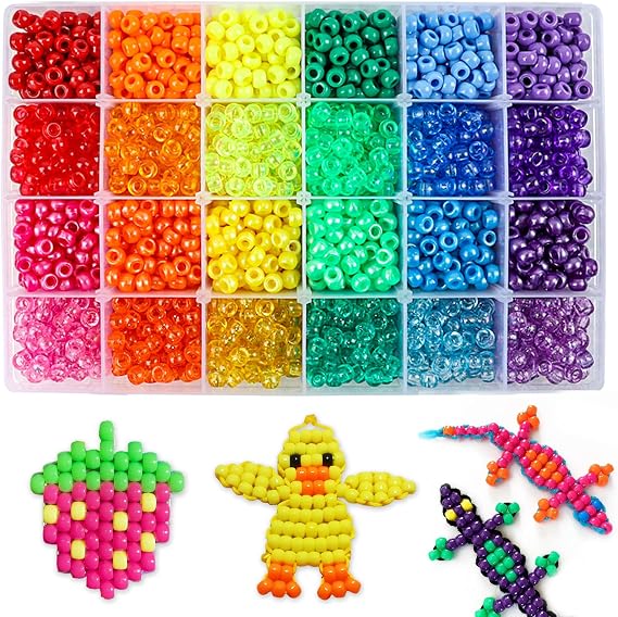 Quefe 2880pcs 24 Colors 6x9mm Pony Beads Bulk for Bracelets