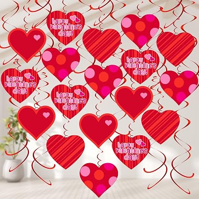 KatchOn, Huge Valentines Hanging Hearts Decorations - Pack of 30, No DIY | Valentines Hanging Swirls for Hanging Valentines Day Decorations | Valentines Day Heart Decorations