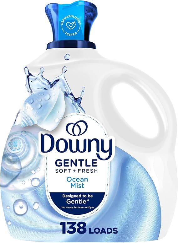 Downy Gentle Soft + Fresh Fabric Softener Liquid, Liquid Fabric Softener Designed to be Gentle on Skin, Ocean Mist Scent, 93 fl oz, 138 loads