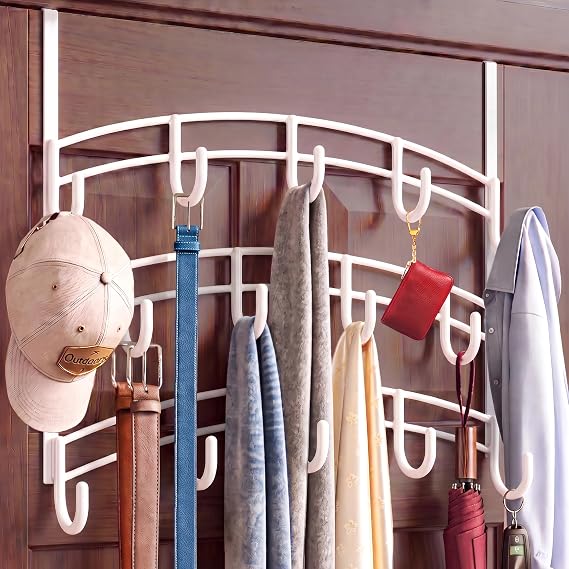 LYNK Professional HomeTM Over the Door Hooks - 14 Hook Over the Door Coat Rack - Over the Door Hanger - Hanging Towels or Clothes - Bathroom, Bedroom, Laundry Room - , White
