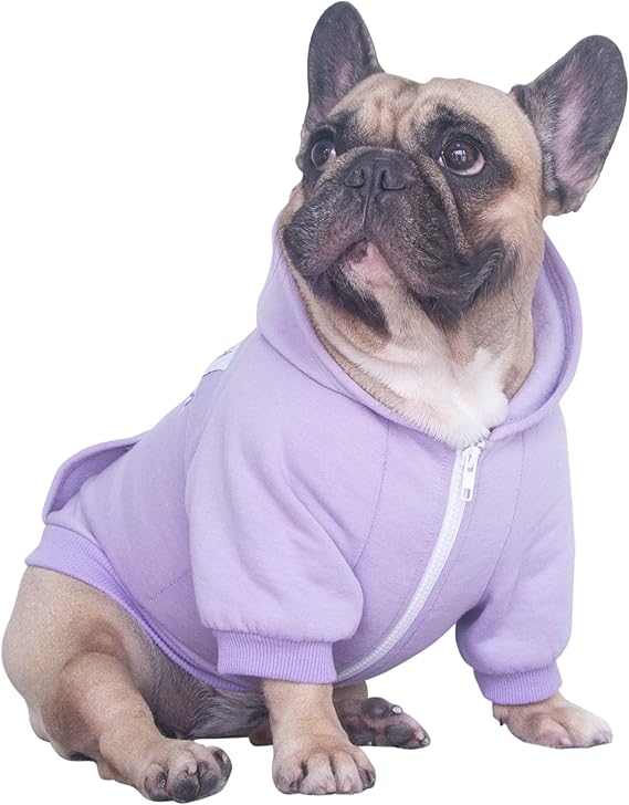 iChoue Pug Clothes Hoodies for Dogs Puppy French Bulldog Frenchie English Boston Terrier Bully Pitbull Sweatshirt Sweater Clothing Cold Weather Winter Coats - Light Purple/Small