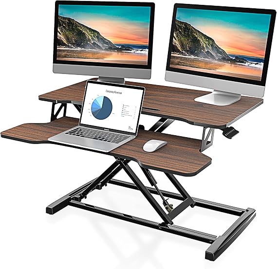 FITUEYES Height Adjustable Standing Desk 32 Wide Sit to Stand Converter | Standing Desk Converter,Stand Up Desk Riser,for Dual Monitor Riser,Tabletop Workstation for Home Office,Easy Assembly