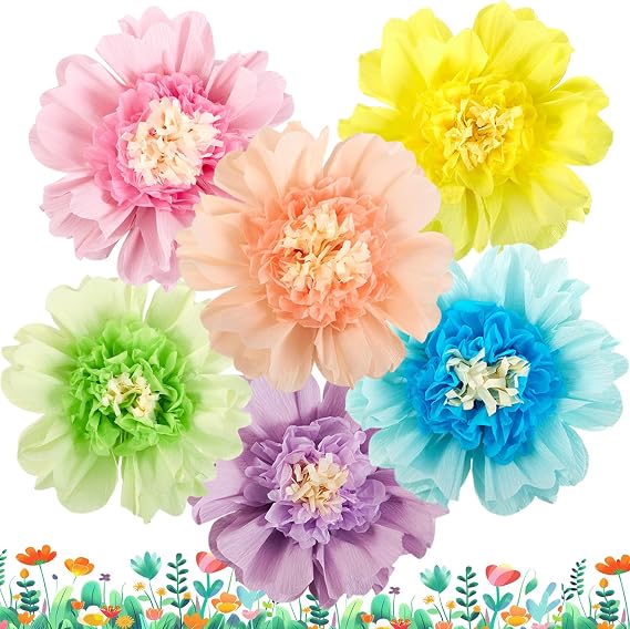 SUNBEAUTY Pastel Paper Flowers 6Pcs Large Tissue Paper Flowers Decoration for Wall 12 Inch Giant Crepe Flowers for Spring Garden Backdrop Pastel Birthday Easter Wedding Party Bulletin Board