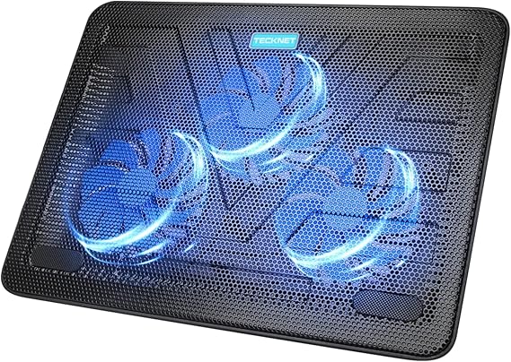 TECKNET Laptop Cooling Pad, Portable Slim Laptop Cooler for 12"-17" Laptops | 60% High-Efficiency Cooling, Whisper-Quiet Design, Dual USB Ports, LED Working Indicator, Alloy Material Mesh
