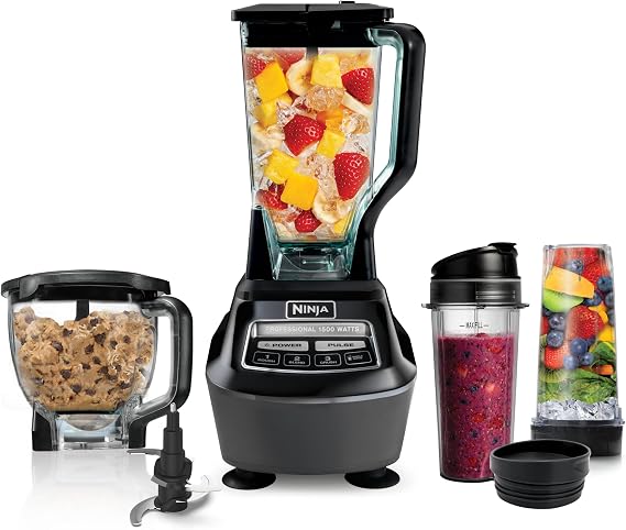 Ninja Kitchen System | All-in-One Food Processor & Blender for Smoothies | Includes Pitcher, (2) 16 oz. To-Go Cups & 8-Cup Bowl | Makes Salsa, Dough, Shakes, Frozen Drinks | 1500W | Black | BL770