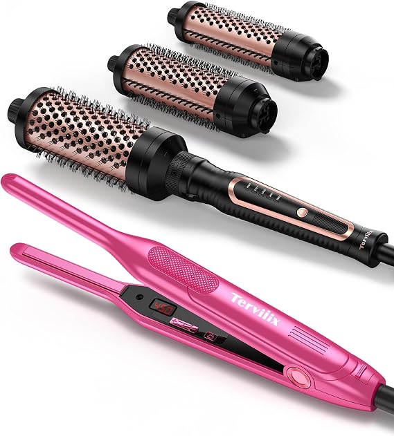 Terviiix Pencil Flat Iron(Hot Pink) & PRO Thermal Brush Set