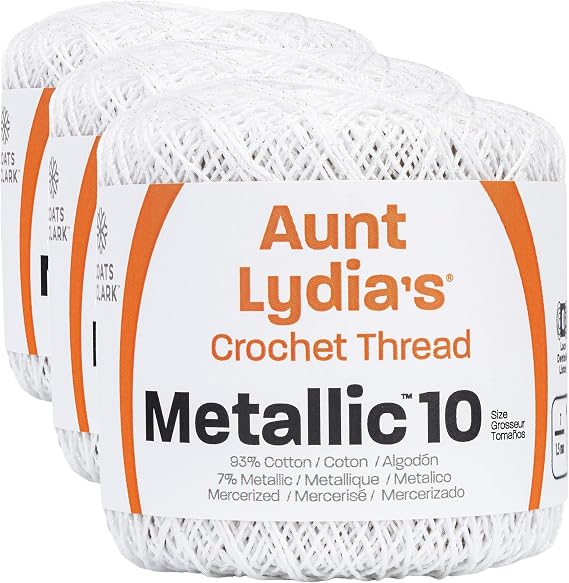 Coats Crochet Metallic Crochet Thread, 3 Pack, White/Pearl