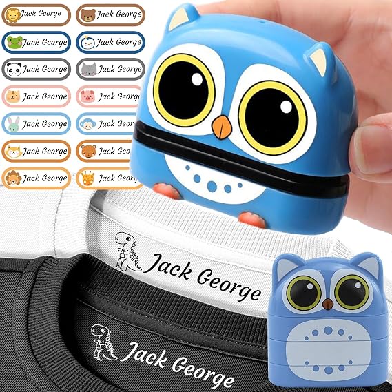 Name Stamp for Clothes,Name Stamp for Clothing Kids Waterproof,Double-Sided (White + Black Ink),School Daycare Essentials,Personalized Signature Stamp