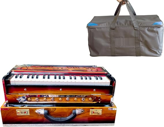 Harmonium, Maanvish Professional Harmonium Portable, Triple Reeds, 3 1/2 Octaves, 9 stops,4 Extra Notes, Padded Bag
