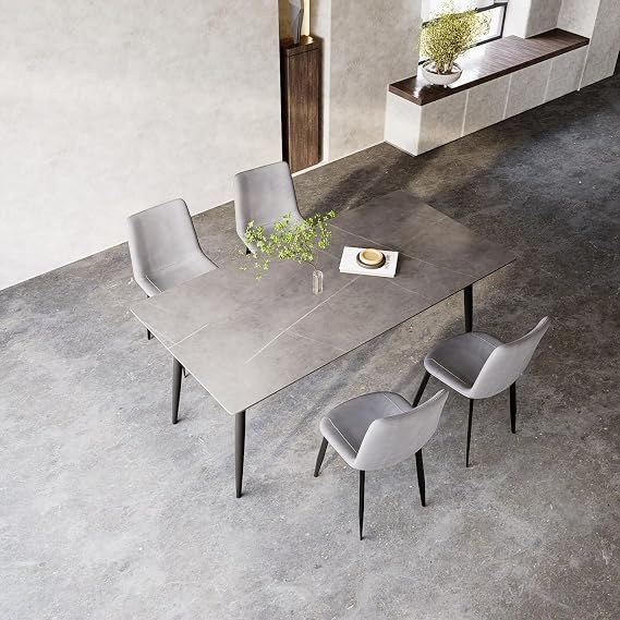 Dining Table, Ceramic, Dining Table Set for 4 People, Marble Style, Width 47.2 inches 120 cm, Modern, Stone Grain, Rectangular, Heat Resistant, Scratch and Stain Resistant, Easy to Assemble