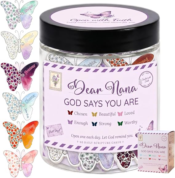 Dear Nana Gifts 90 Daily Scripture Cards in a Jar God Says You Are Christian Gifts for Grandma Bible Verse Affirmation Cards Religious Faith Gift for Nana Birthday, Mother's Day, Christmas