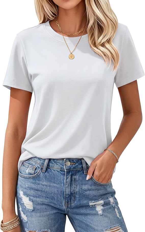 MAGCOMSEN Women's T Shirts Cotton Short Sleeve Shirts Crew-Neck Summer Tops Classic-Fit Tees Breathable Casual Clothes
