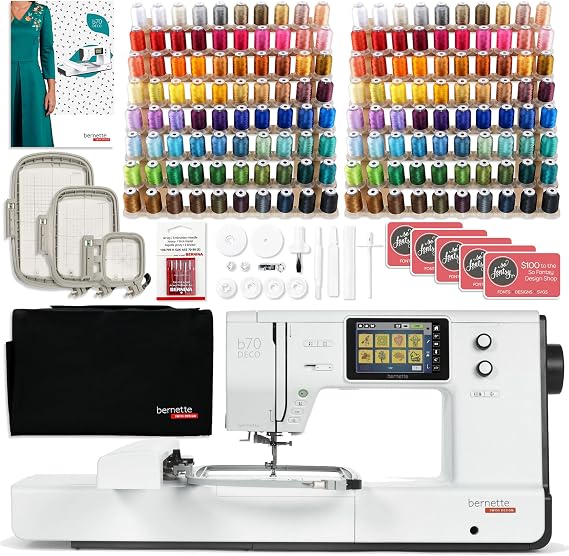 Bernette B70 6" x 10" Embroidery Machine with 160 Embroidery Threads and Premium Accessory Package