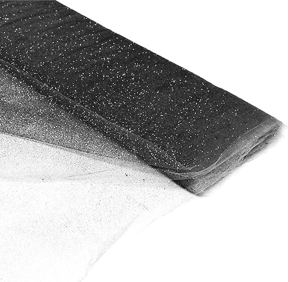 54" by 10 Yards (30 ft) Glitter Fabric Tulle Bolt for Wedding and Decoration (Black)