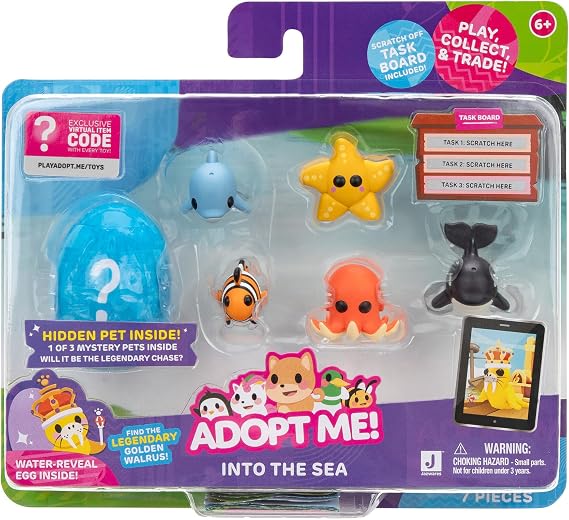 Adopt Me! Pets Multipack Into the Sea - Hidden Pet - Top Online Game - Exclusive Virtual Item Code Included - Fun Collectible Toys for Kids Featuring Your Favourite Adopt Me Pets, Ages 6+