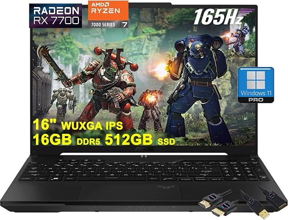 ASUS TUF Gaming A16 Laptop | 16" WUXGA 165Hz 100% sRGB | AMD 8-core Ryzen 7 7735HS | 16GB DDR5 512GB SSD | Radeon RX7700S 8GB (>RTX4060) | Backlit Type-C USB4 Win11Pro w/DLCA Accessory