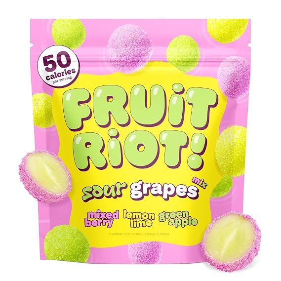 Fruit Riot Sour Candy Grapes Mix, Real Frozen Fruit, 8oz