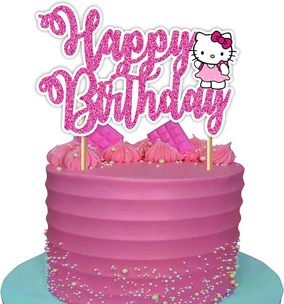 Kawaii Cute Cartoon Cat Happy Birthday Cake Topper for Birthday Party Decor