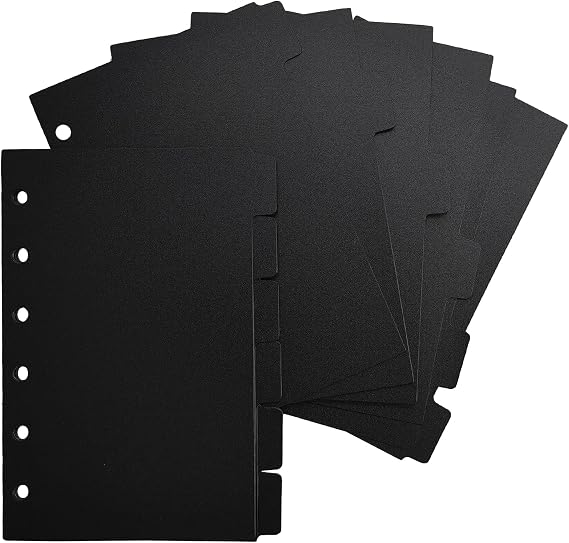 DY.2ten Black Dividers for 6 Ring Binder, 1/6 Cut Tabs, A7 Sturdy Plastic Index Divider, 6 Hole Binder Dividers, Insertable Notebook Planner Tab Dividers for Binders,2 Sets, 12 Dividers