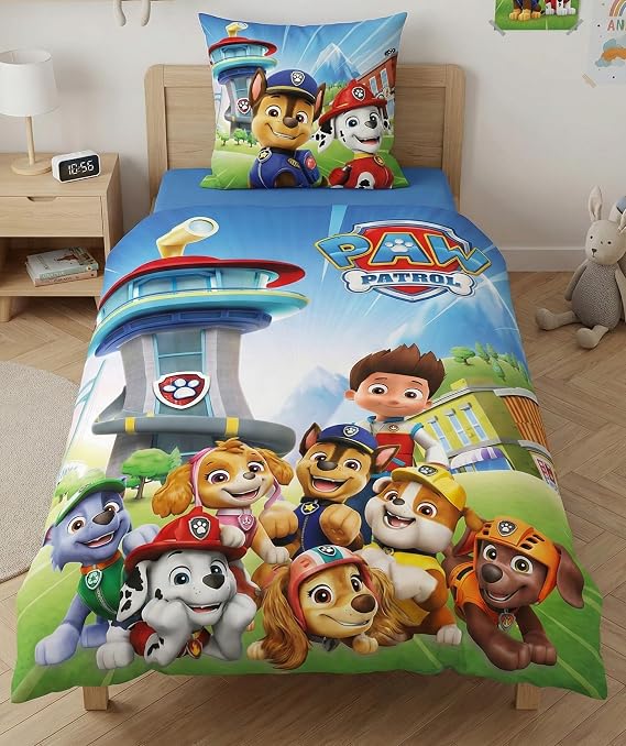 Paw Patrol Single Duvet Cover 140x200 + Pillowcase 65x65 Chase Stella Gift | Reversible bedding | Polycotton quick dry Oeko-Tex | Rubble Ryder Nickelodeon | Age 3-8 | Gift idea | Machine washable