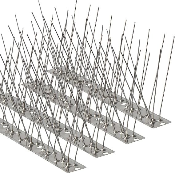 Bird Spikes,4Pcs,Stainless Steel Spikes with Base,Keep Woodpeckers Pigeon Raccoons Away,Anti Climb Spikes for Graden Patio Fence,3.28Ft