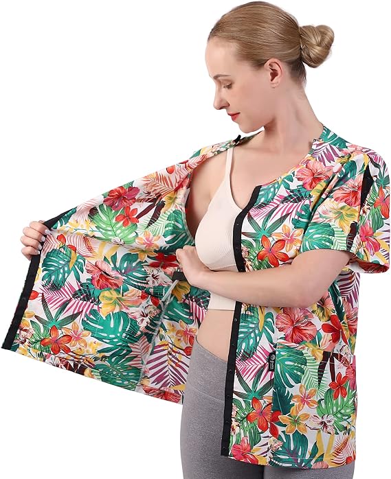 Post Shoulder Surgery Shirt Mastectomy Shirt Rehabilitation Shirt with Drainage Management Pocket Shoulder snap Unisex 040