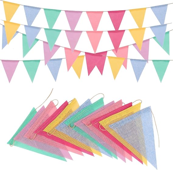 6 Strings 78 Feet Pastel Pennant Banner Flags - Colorful Triangle Banners Burlap Bunting Garland for Birthday Easter Classroom School Carnival & Outdoor Party Decorations