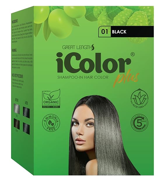 iColor Organic Hair Dye Shampoo Black 25ml (0.85 ounces) x 10 sachets in a box, shampoo-in permanent hair color, dye, black hair in 5-15 minutes, DIY, convenient, easy to use blackening shampoo