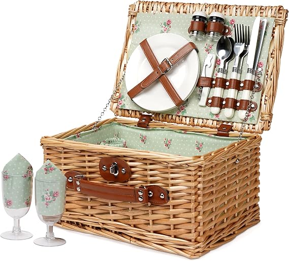 Wicker Picnic Basket for 2, Vintage Picnic Basket - Flower