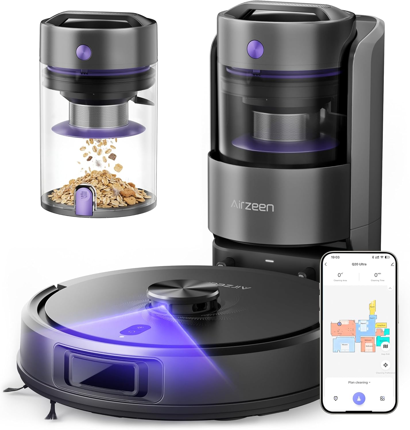 Robot Vacuum Cleaner with Mop, Bagless Robot Vacuum Cleaners UK with Self-Emptying, 10000Pa LiDAR Navigation Robotic Vacuum, Smart Mapping, Schedule, App/Alexa Control for Carpet/Pet Hair, Q20 Ultra