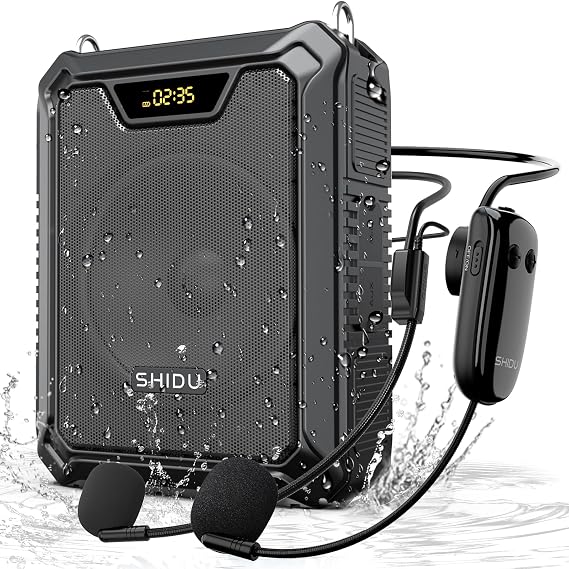 SHIDU 30W Voice Amplifier with Wireless Microphone and Microphone Headset | IPX6 Waterproof Amplifier Wireless & Wired Microphone Bluetooth Speaker Personal Megaphone for Teachers Meeting Outdoors