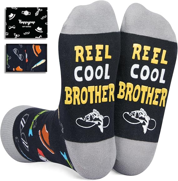 HAPPYPOP Black Reel Cool Gifts - Funny Socks for Dad Uncle Grandpa Son Grandson Husband