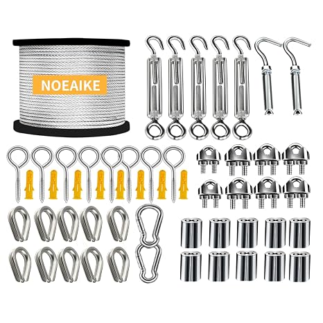 165FT 1/8" Stainless Steel Wire Rope Kit with Turnbuckles