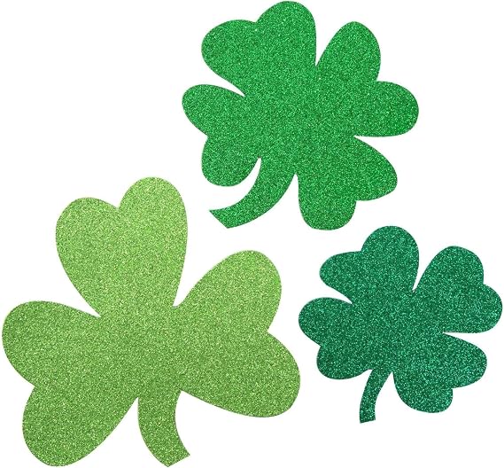 Vibrant Mini Shamrock Glitter Cut Outs - (Pack of 6) - Assorted Sparkling Designs - Perfect for St. Patrick's Day Celebrations & DIY Crafts