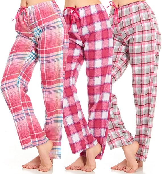 DARESAY 3 Pack: Womens Flannel Pajama Pants - Women's Pajama Bottoms, Soft Comfy PJ Pants Women