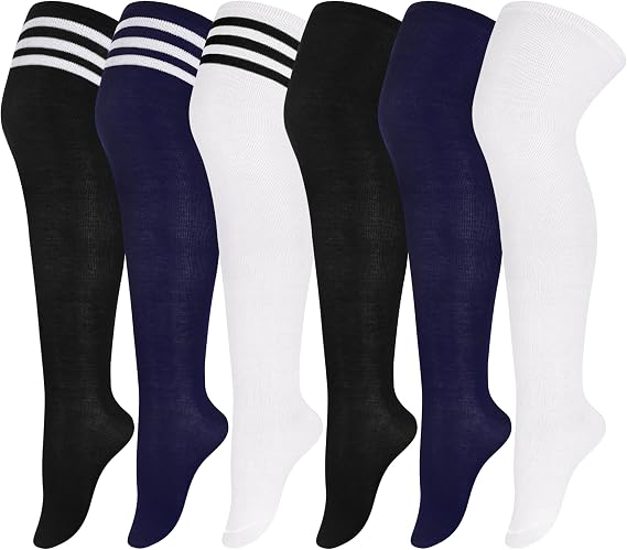 Aneco 6 Pairs Plus Size Over Knee Socks Women Warm Thigh High Stockings for Daily Use, L-XXL
