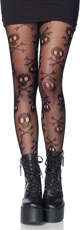 Leg Avenue Women's Micro Net Skull Fishnet Tights Pirate Skull One Size