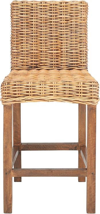 SAFAVIEH Furniture - Tobie Rattan Counter Stool - 23.62" Seat Height - White-Washed - Mango Wood - Coastal Rattan-Seat Design - Ideal for Kitchen, Bar Area, Dining Room - Fully Assembled (BST6501C)