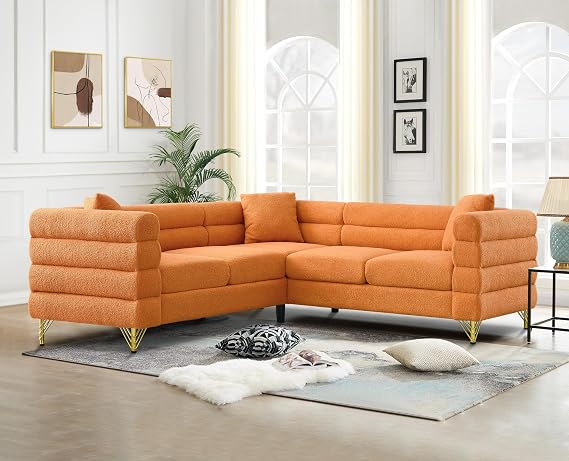 Comfy Boucle L Shaped Sofa,Oversized Sectional Corner Couch with Deep Seat