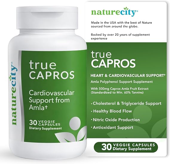NatureCity True-Capros Amla Fruit Extract Supplement Polyphenol Antioxidant Power Supports Cardiovascular Heart Health (30 Veggie Capsules) Non-GMO Vegan Friendly and Soy Free