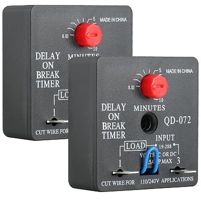 BAOMAIN Delay ON Break Timer QD-072 1.5A 18-240 VAC 0.03-10 Minutes Adjustable Time Delay Switch Replacement 2-Pack