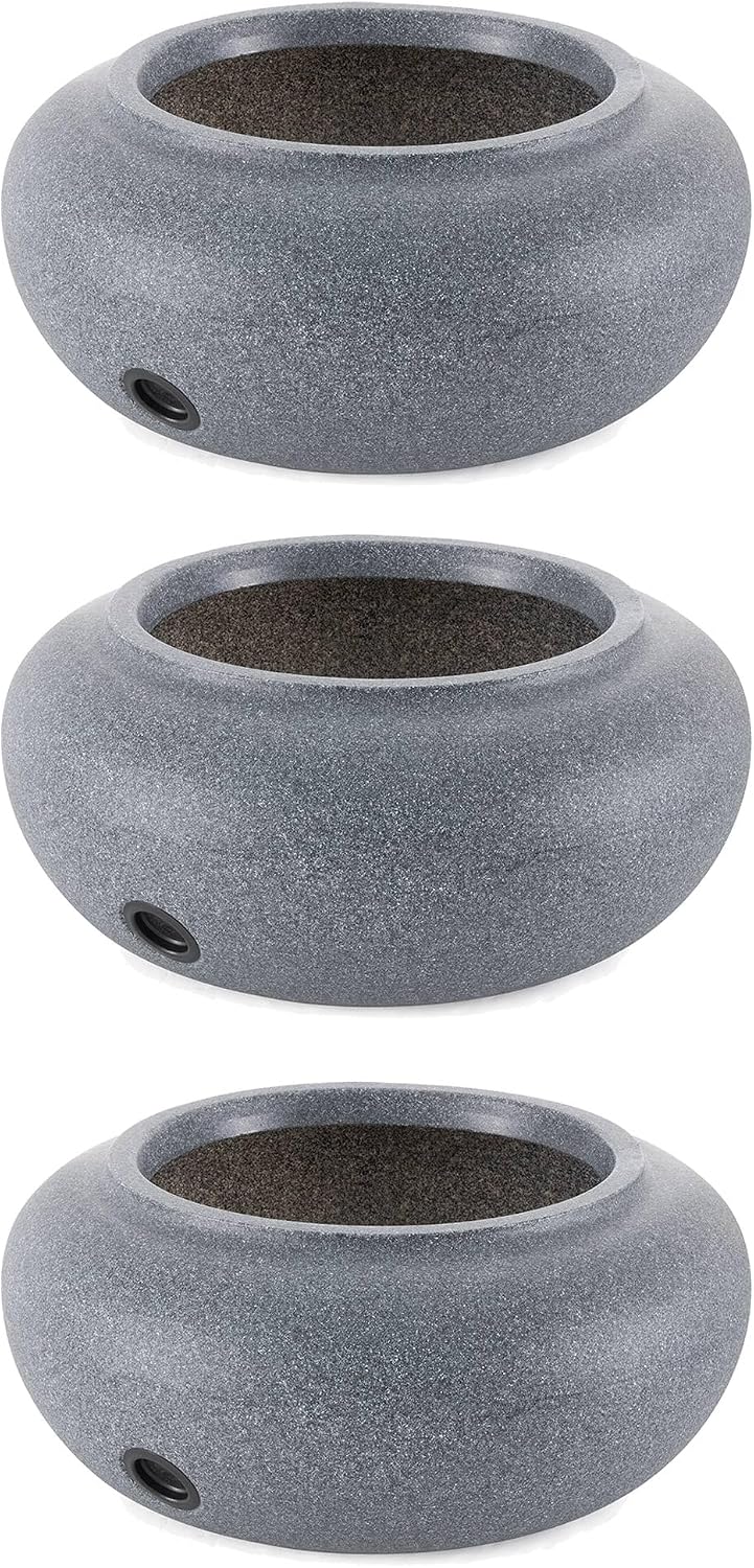 HC Companies Versatile 21 Inch Round Natural Decorative Plastic Outdoor Garden Hose Storage Pot with Side Hole, Granite 3 Pack