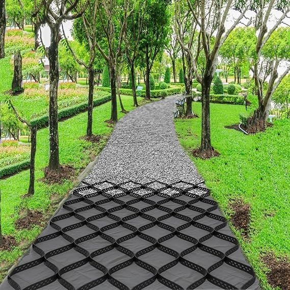 Geogrid Gravel Grid, Thick Garden Gravel Grid Stabilizer, Heavy Duty Ground Grid 3ft/ 5ft/ 10ft/ 15ft/ 20ft/25ft/ 30ft, Permeable Pavers Grids for Reinforcement Patio Path Grass Rocks(1m x 10m ( 3.3X3
