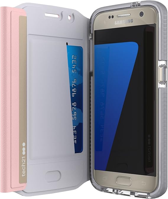 tech21 Evo Wallet Durable Impact Resistant Folio Flip Case Cover with FlexShock Technology and Credit Card Slot for Samsung Galaxy S7 - Pink