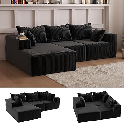 108Modern Sectional Sofa,Modular Convertible L-Shape Sofas,Upholstered Couches with Deep Seat,Pet-Friendly Sponge Sofa for Living Room Bedroom,Sofa bed for small space Black, Left Facing Chaise